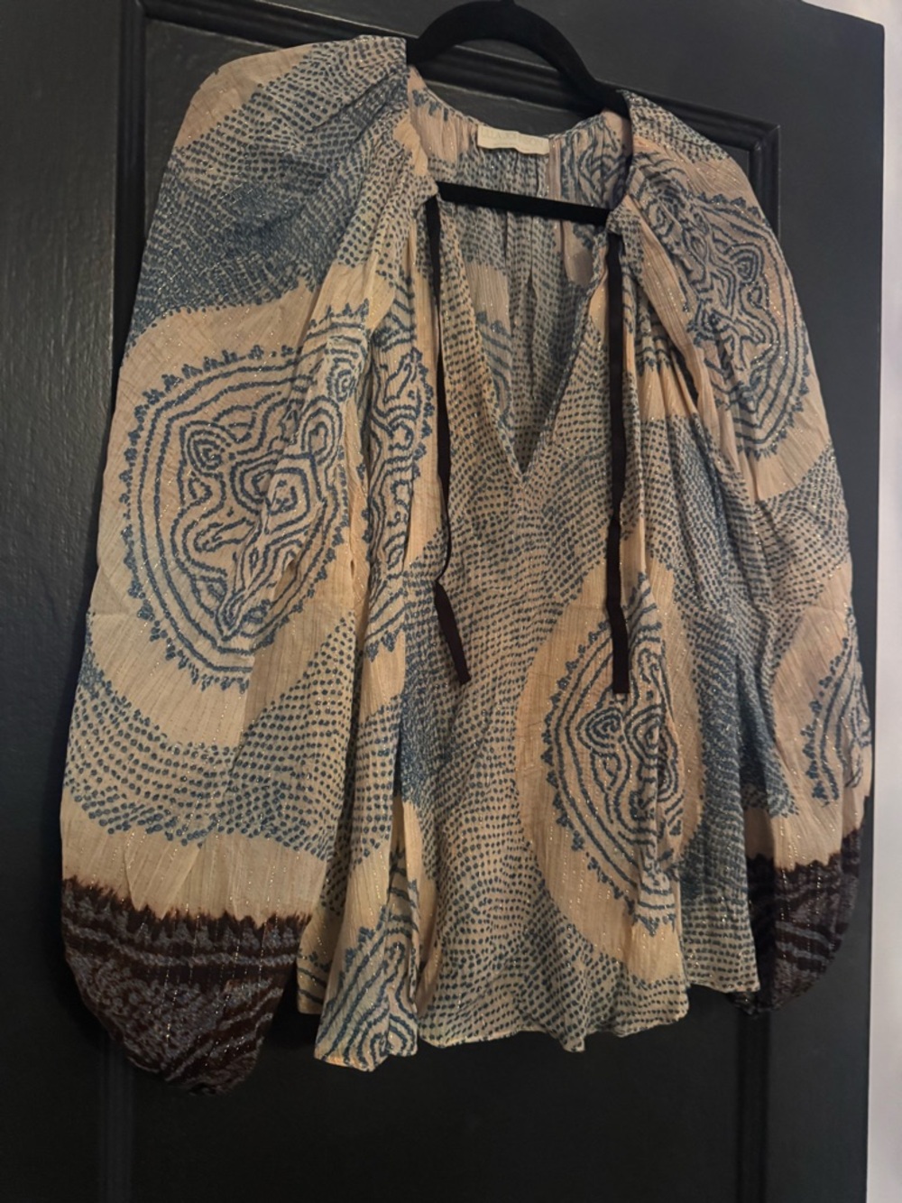 Ulla Johnson Cream and Blue Printed Peasant Shirt Size 8 lightweight - Picture 5 of 5